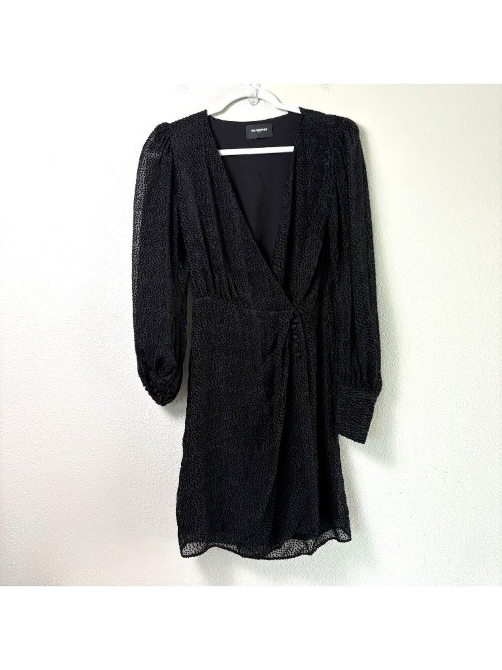Kooples Moon Dots Burn Out Dress Size 1 US S Black Wrap Short Silk Viscose
